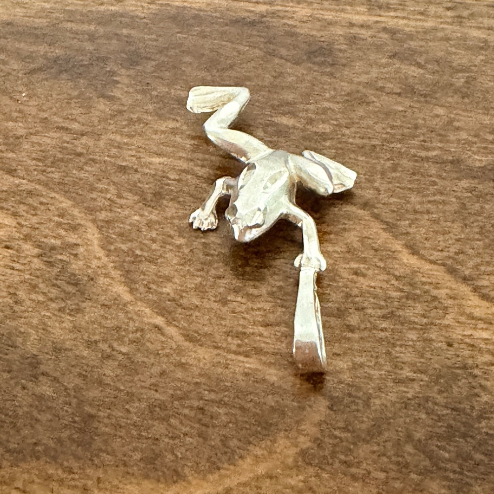 Sterling Silver 14K White Gold Bail Frog Pendant Leaping Toad Charm Necklace